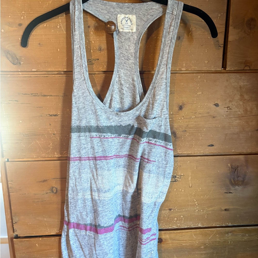 American Eagle Outfitters Gray Tank Top with Pink Accents
